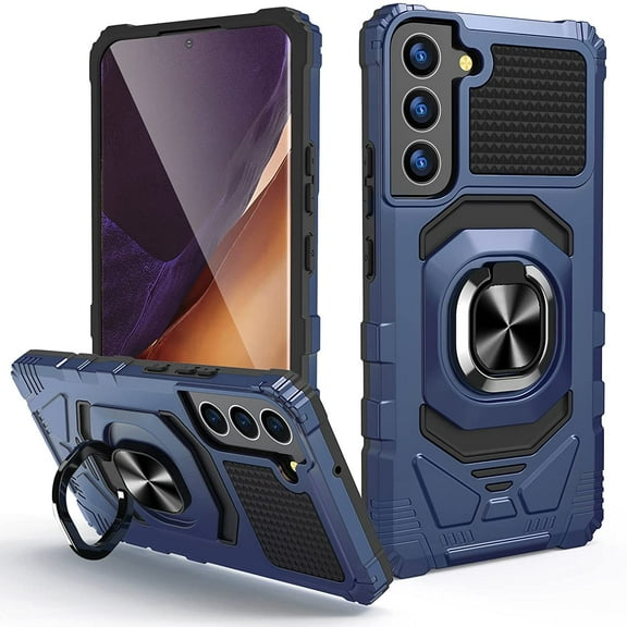 Robotic Series Dual Layer Hybrid Case with Ring Holder for Samsung Galaxy S22 5G - Navy Blue