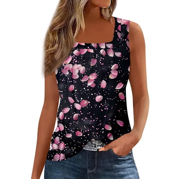 Women's Sleeveless Floral Print Square Neck Blouse Casual Summer Top for Daily Wear, Lightweight and Breathable