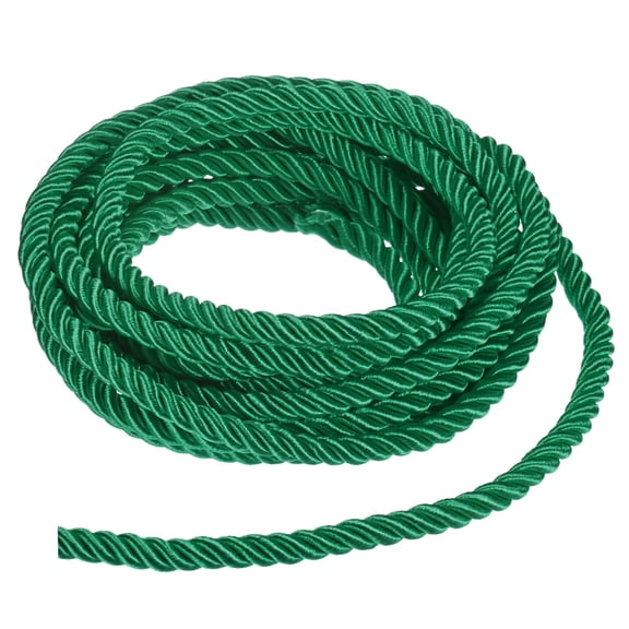 Uxcell 5 Yards Soft Twisted Rope Trim, 8 mm/0.31 in Dark Green Polyester Twisted Silk Rope Cord for DIY Craft