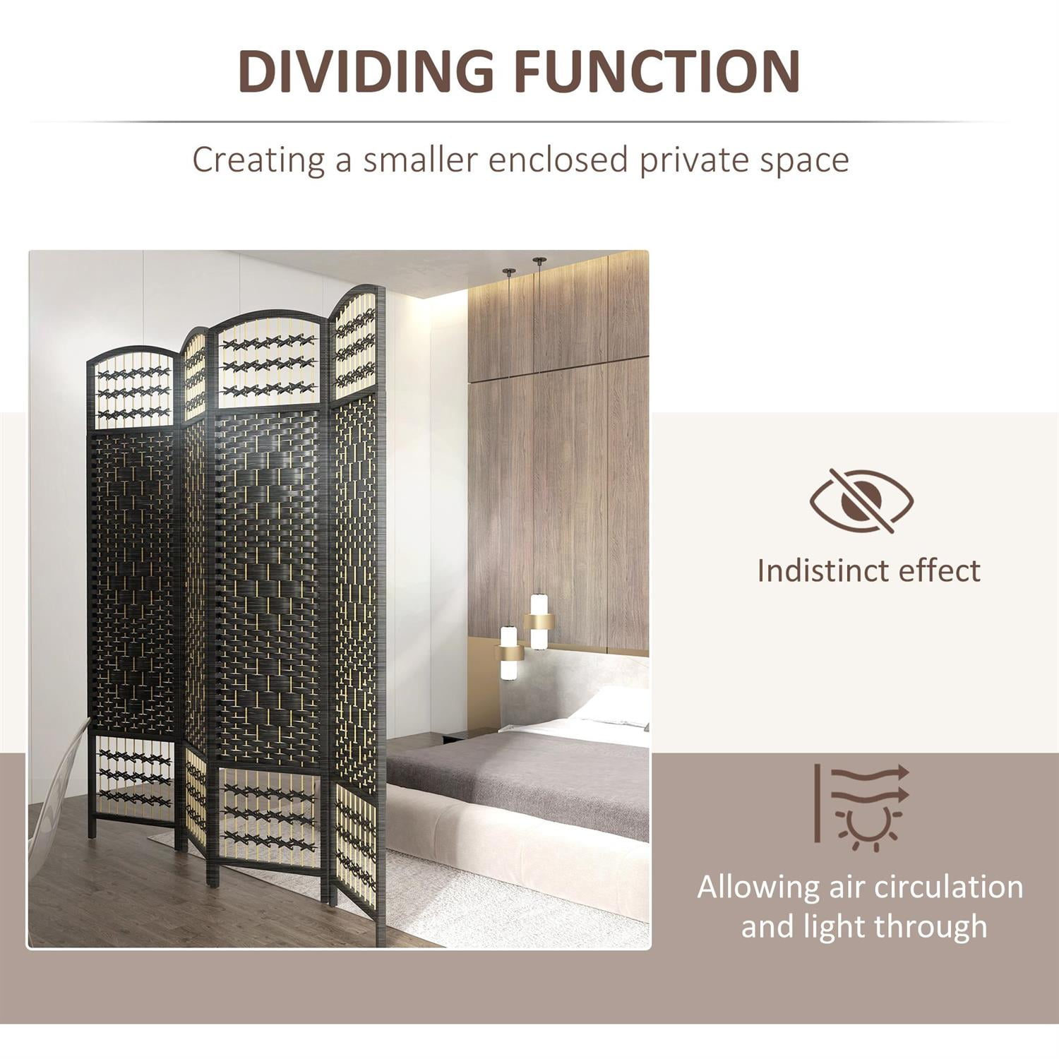 Demi Bonn 5.6ft 4 Panel Folding Screen Room Divider with Metal Frame for Home Decor, Sturdiness & Privacy, Black