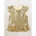 thumbnail image 5 of JanJean Girls Sequins Dance Tops Ruffled Sleeves Crop Tank Tops Modern Jazz Latin Dance Stage Performance Blouse Shirts Gold 4, 5 of 7