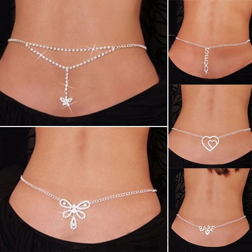 HEVIRGO Femmes Strass Papillon Danse Corps Ventre Taille Chaîne Bijoux de Mode,2