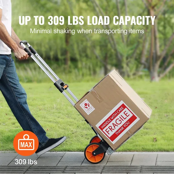 Folding Hand Truck with 309lbs Capacity,Aluminum Portable Cart,Convertible Dolly with Telescoping Handle and Durable Wheels for Easy Moving