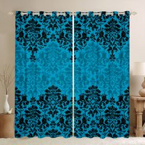 Manfei Retro bohemian Flowers Blackout Curtains Set of 2 (52x84 Each),Rustic Victorian Floral Window Curtains,Blue Black Damask Curtains and Drapes For Girls Boys,Super Cozy Room Decor