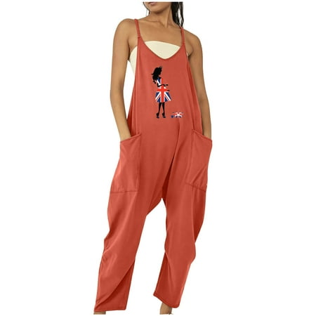 

FAVIPT Overalls Women Clearance Women s Casual Loose Sleeveless Jumpsuits Spaghetti Strap V Neck Harem Long Pants Overalls with Pockets