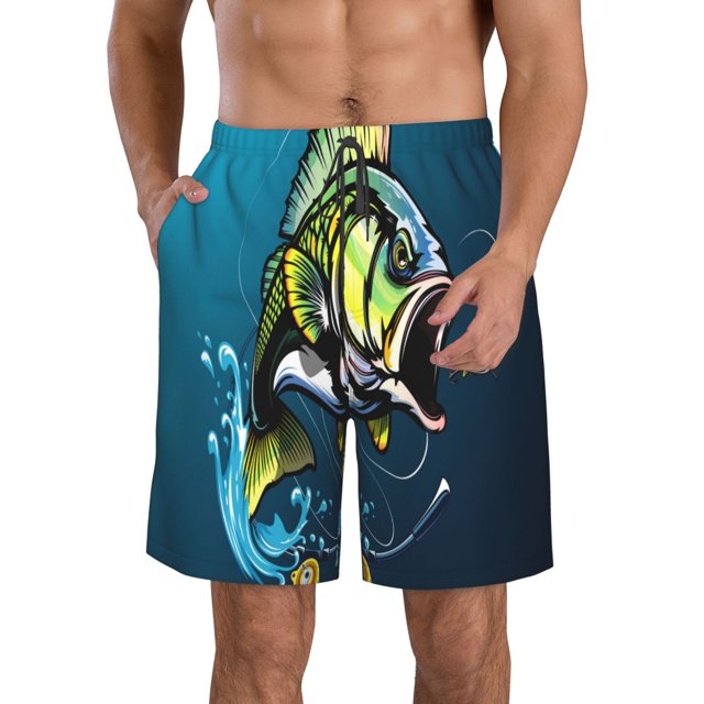Fotbe Largemouth Bass Fish Trajes de Baño Estampados para Hombre, Shorts de Verano de Secado Rápido, Ropa de Playa, Bañadores-Medium