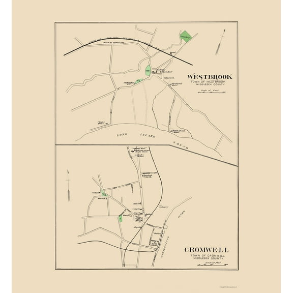 Historic City Map - Westbrook Cromwell Connecticut - Hurd 1893 - 23 x 25.03 - Vintage Wall Art