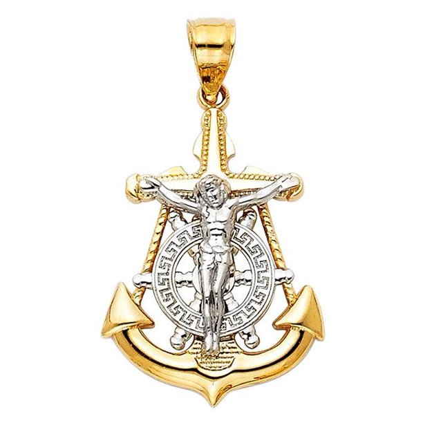 Precious Stars Jewelry 14k Twotone Gold Nautical Anchor Jesus