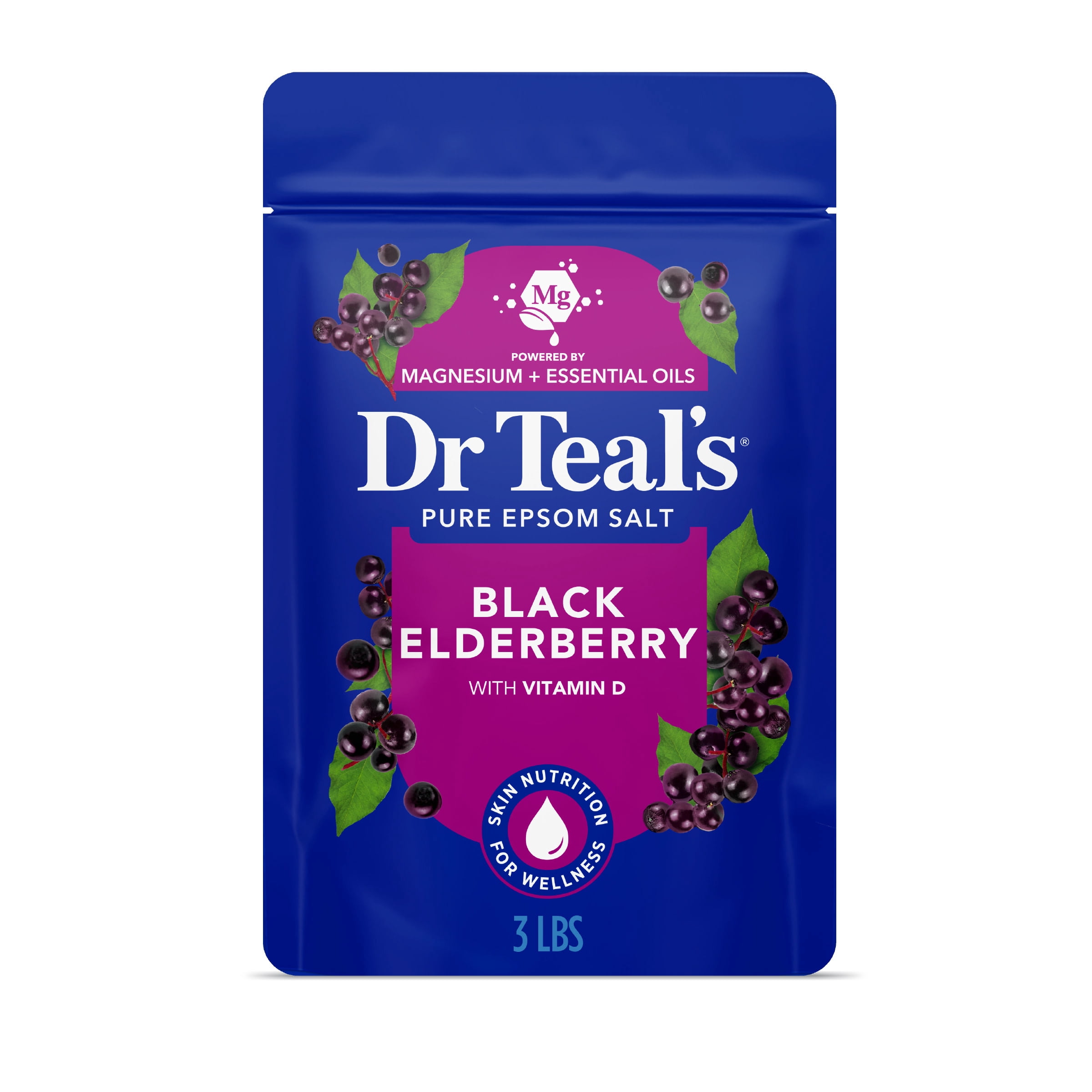 (4 pack) Dr Teal's Epsom Salt Magnesium Soak, Black Elderberry with Vitamin D, 3 lbs