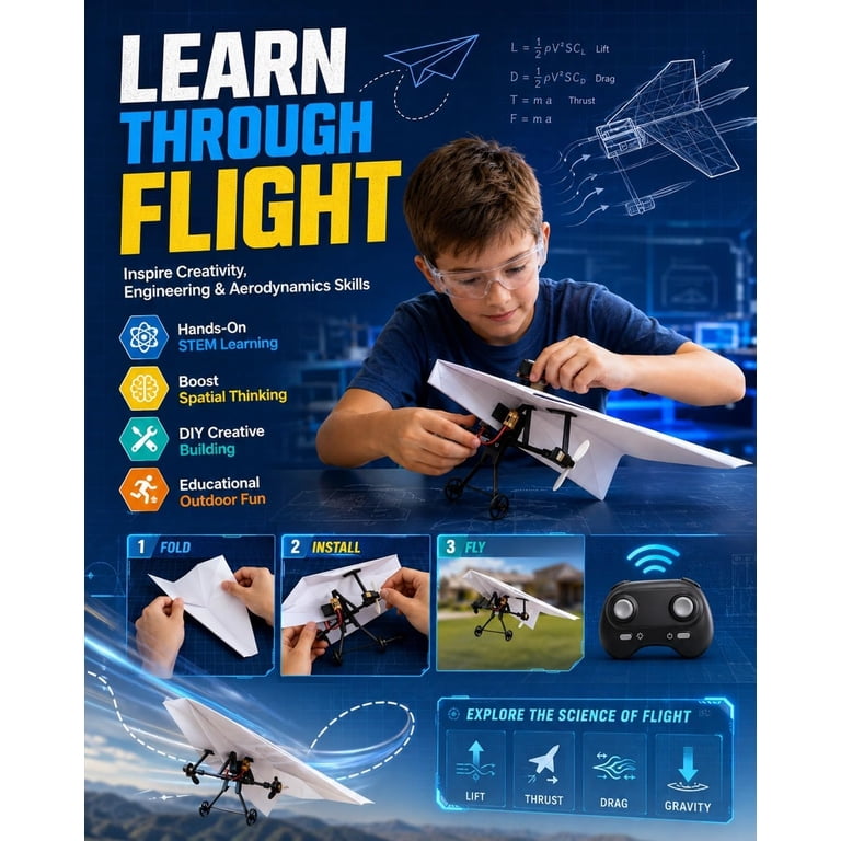 Genérico RC Paper Airplane Kit with Gyro Stabilizer, Remote Control Airplane, DIY RC Airplanes Kit, Foldable Lightweight Glider Tool for Hobbyists and Beginner Flyers (One Battery Genérico RC Paper Airplane Kit with Gyro Stabilizer, Remote Control Airplane, DIY RC Airplanes Kit, Foldable Lightweight Glider Tool for Hobbyists and Beginner Flyers (One Battery