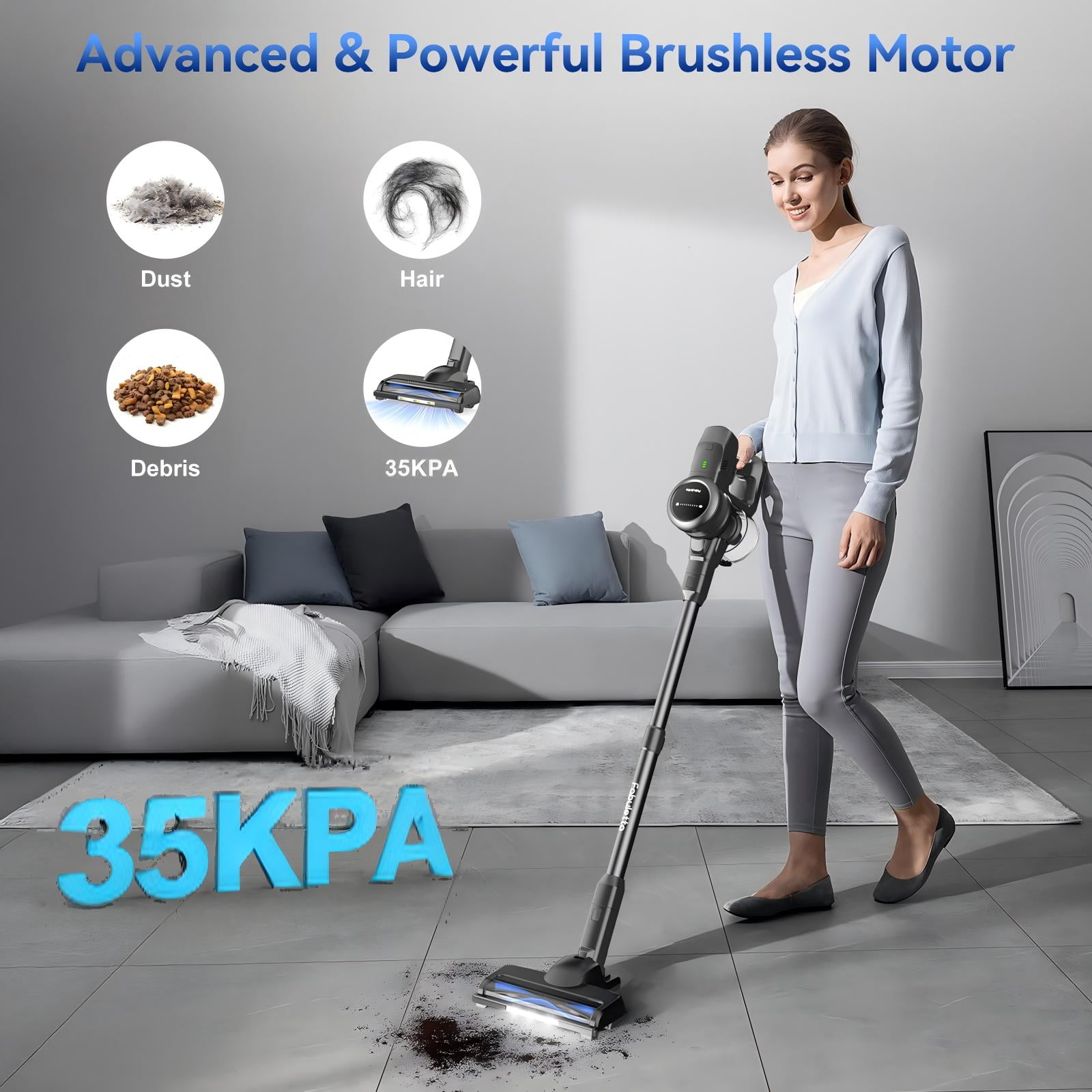 Lazyswan Cordless Vacuum Cleaner 35KPA Self-Standing Stick Vacuum