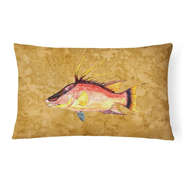 Carolines Treasures 8751PW1216 Hog Snapper On Gold Canvas Fabric Decorative Pillow