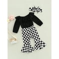 thumbnail image 3 of Coduop Baby Bell Bottoms Toddler Girl Outfits Plaid Flare Pants Headwear Set 0-18 Months, 3 of 8
