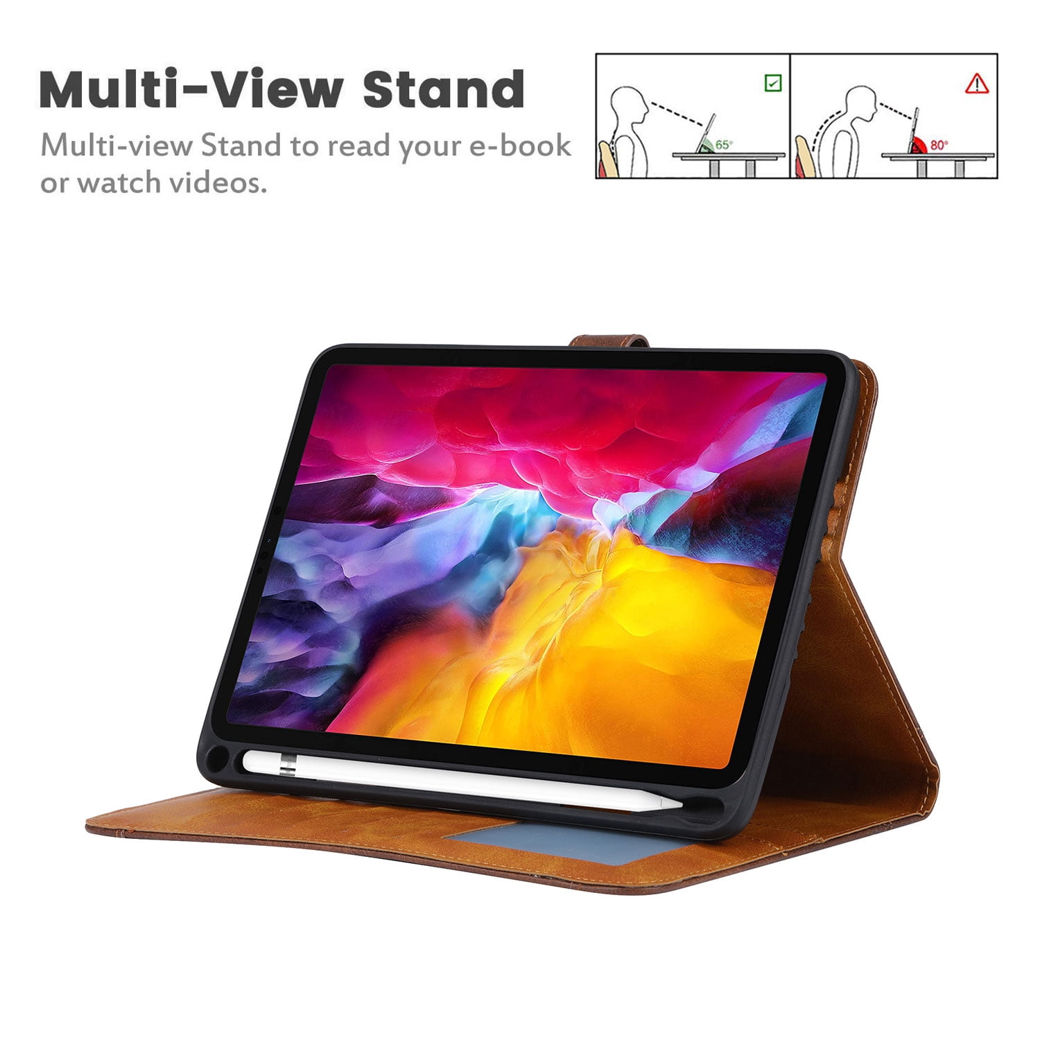 Dteck for iPad Air 13 Inch Case M2(2024), iPad Pro 12.9 Case 2022/2021/2020/2018, Premium Front Pocket Leather Business Folio Stand Cover with Built-in Pencil Holder Auto Wake Sleep,Coffee