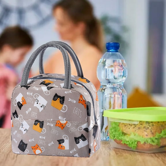 Insulated Lunch Bag for Women & Men - Portable Bento Cooler Tote with Thermal Insulation, 23x19x13cm (9.1x7.5x5.1in), Gray/Khaki, Work Picnic Beach Hiking