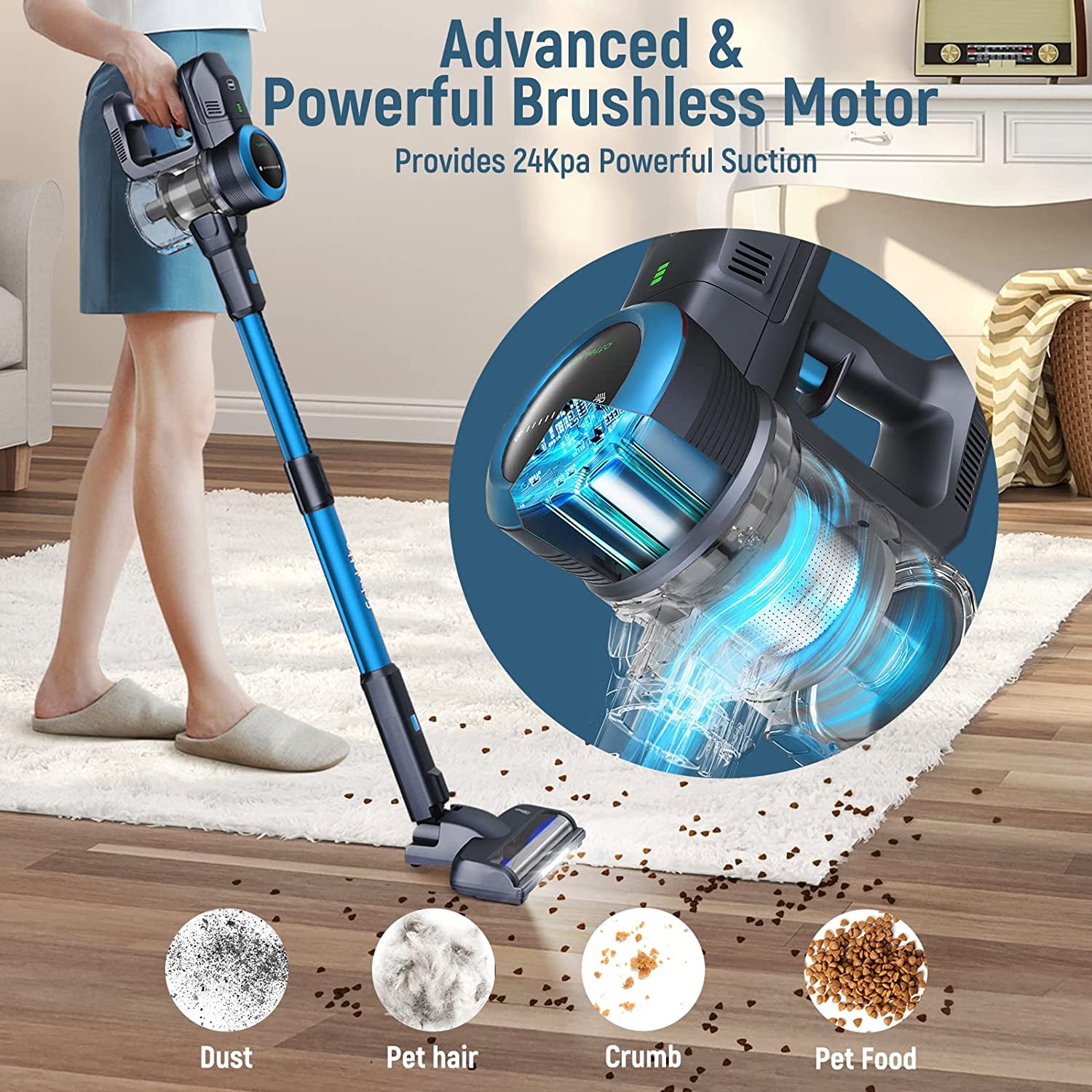 Fabuletta FSV001 Cordless Stick Vacuum Cleaner, Blue, 24Kpa