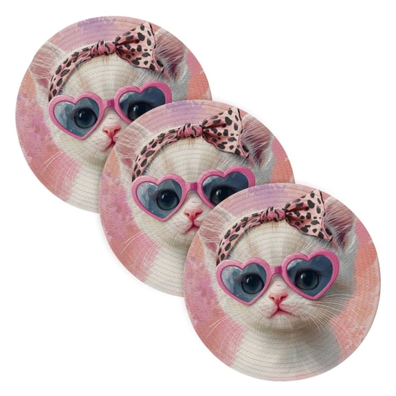 BZSMCE Mats for Pots,Pans Place Cute White Cat Simple Style Pattern Pot Mats