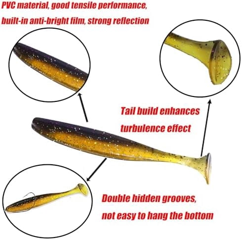 Fishing Soft Plastic Lures, Paddle Tail Swim Baits for Bass Fishing,Paddle Tail Swimbaits for for Bass Trout Walleye Lures, 30/50pcs Soft Plastic Baits with Box