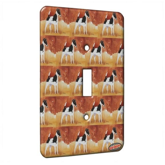 KuzmarK™ Single Gang Toggle Switch Wall Plate - Black Smooth Fox Terrier in Autumn Dog Modern Art by Denise Every