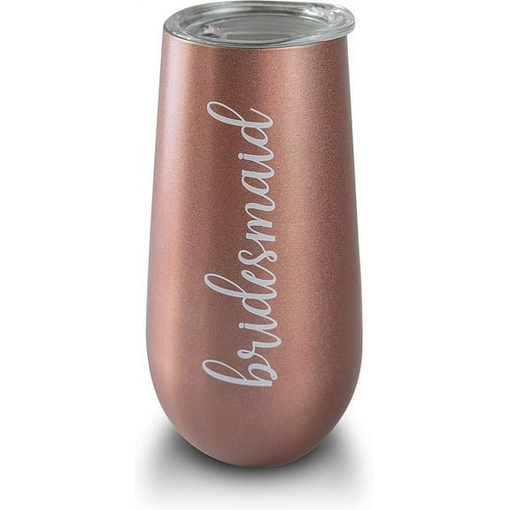 6 oz Rose Gold Stemless Champagne Flutes with Lid - Bridesmaid Champagne Flutes - Bridesmaid Tumbler - Bridesmaid Champagne Glasses - Bridesmaid Wine Glass - Bridesmaid Cups - Bachelore