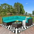 thumbnail image 2 of Costway 6PCS Patio Rattan Furniture Set Cushioned Sofa Coffee Table Turquoise, 2 of 9
