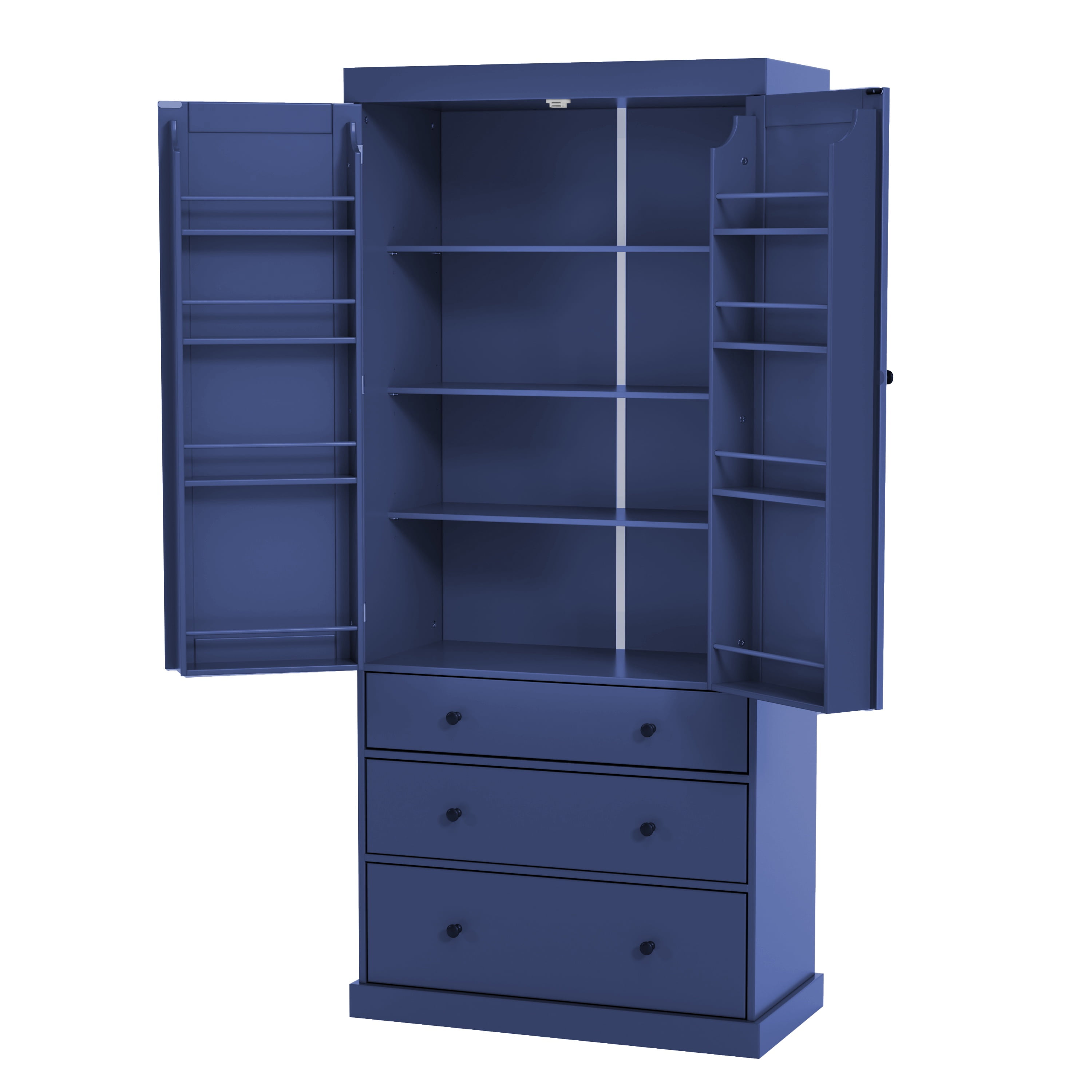 PAPROOS 77" Tall Kitchen Pantry Cabinet, Wood Pantry Storage Cabinet with 3 Drawers, 2 Doors, Farmhouse Cupboard Storage with 3 Adjustable Shelves, 8 Door Shelves for Dining Room, Craft Room, Blue