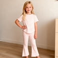 thumbnail image 6 of qucoqpe Toddler Little Girls Cute Trendy 2-Piece Outfit Set Summer Striped Casual Short Sleeve Soft Elastic Waist Flared Trousers Top and Pant Comfy Homewear Set Kids, 6 of 7
