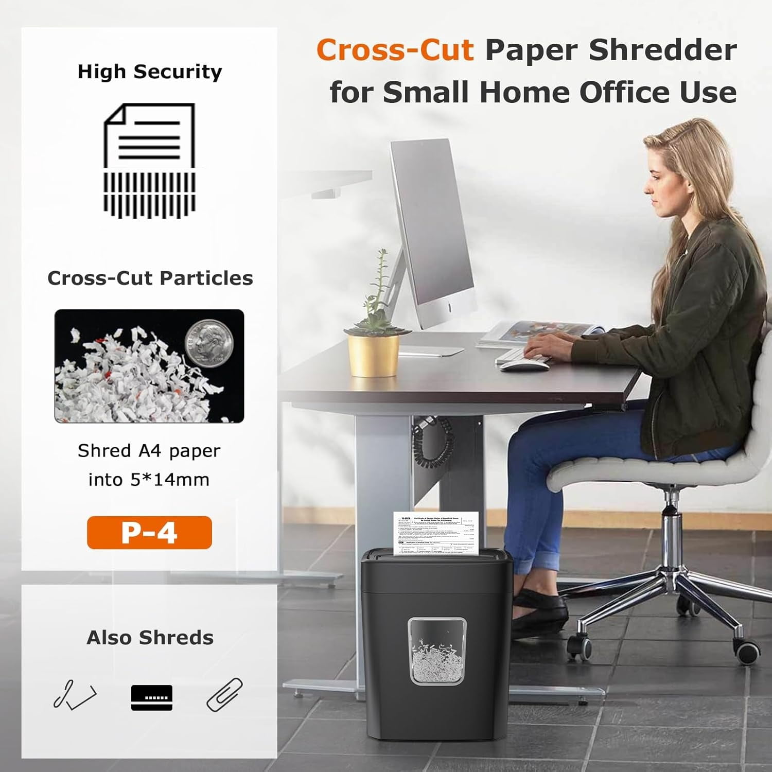 Paper Shredder, 8-Sheet Crosscut Home Office Shredder with 4.2 Gallon Bin, P-4 Security Level Document Shredder Shred Credit Card/Mail/Staple/Clip