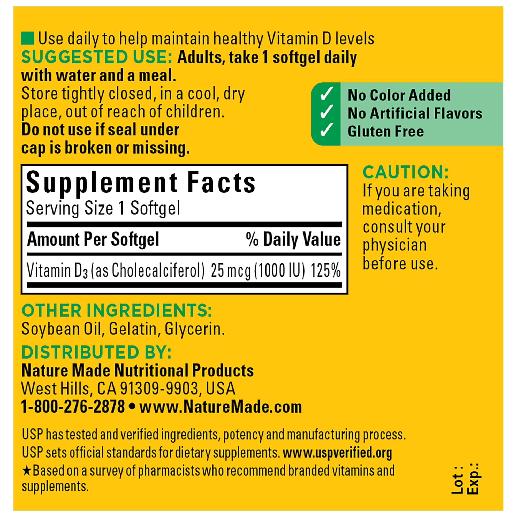 Nature Made Vitamin D3 1000 IU (25 mcg) Softgels, Dietary Supplement for Bone and Immune Health Support, 200 Count, Twin Pack