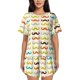 thumbnail image 1 of Balery Colorful Mustache Conjunto de Pijama para Mujer con Estampado, Dos Piezas de Manga Corta y Shorts, Ropa de Dormir Suave con Cuello Redondo y Bolsillos-3X-Large, 1 of 6