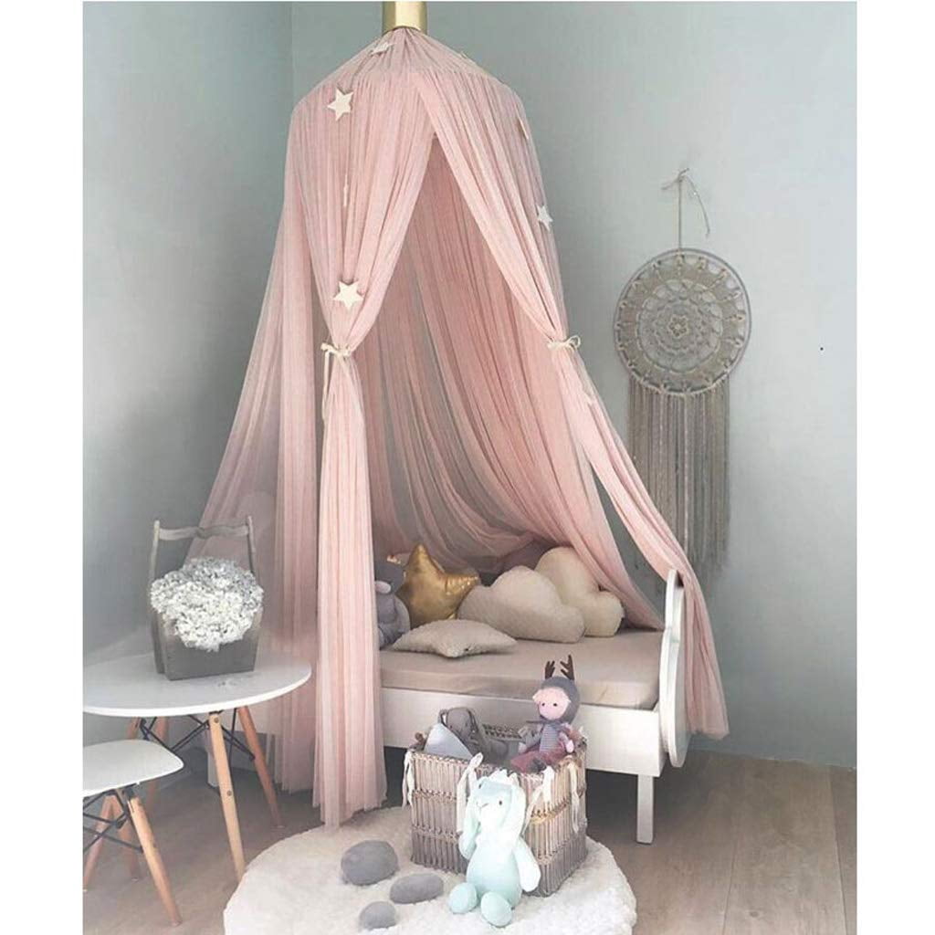 CAILDANL Bed Canopy for Girls - Princess Bed Canopy Mosquito Net Nursery Play Room Decor Dome Premium Yarn Netting Curtains Baby Game Dream Castle, Pink