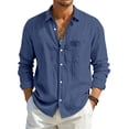 thumbnail image 3 of BRANROY Long Sleeve Shirts for Men - Fall Casual Outdoor Workwear Linen Cotton Button-Front Shirt for Active Days,Navy 2XL, 3 of 9