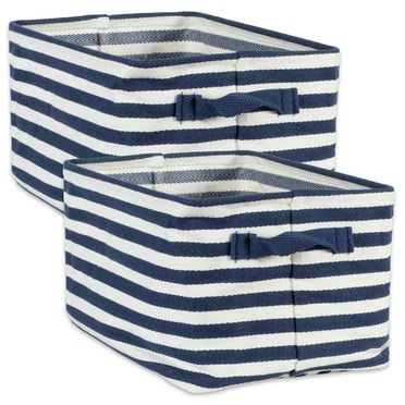Contemporary Home Living Set of 2 Blue and White Rectangular Striped Laundry Baskets, 14"