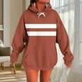 thumbnail image 2 of SwiftWear Women's Minimalist Stripe Long Hoodie Pullover Hooded Sweatshirt Casual Top with Front Pocket Khaki, 2 of 5