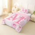 thumbnail image 2 of Erosebridal Pink Princess Bowknot Kids Twin Comforter Sets,Bowtie Theme Initial M Alphabet Bedding Set For Girls,Pink Reversible,2-Piece, 2 of 7