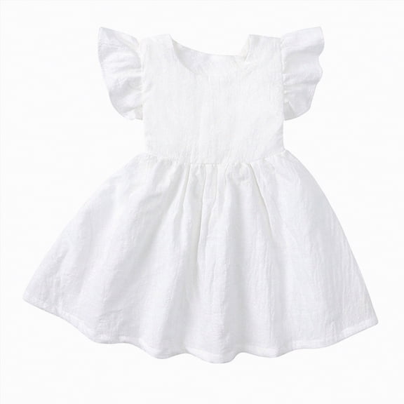 mgoYE Goose Dress Baby Girl Toddler Girls Dress Cotton Linen Ruffle Backless Sleeveless Kids Casual Party Dresses(White,9-12 Months)
