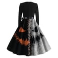 thumbnail image 5 of Women's Halloween Dress Candy Castle V Neck Cocktail 1950s Fall Dress Long Sleeve Hepburn Funny Casual Tea Length Dress with Belt 5XL, 5 of 5