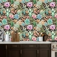 thumbnail image 2 of Peel and Stick Wallpaper Botanical Floral Cactus Soft Pastel Colors Black Wall Mural 17.7in x 9.8ft Self Adhesive Removable Wall Paper Renter Friendly Wallpaper for Nursery Bedroom Cabinets, 2 of 8
