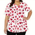 thumbnail image 3 of Womens Valentines Scrub Tops Hoilday V Neck Cute Love Heart Printed Scrubs Casual Short Sleeve Scrub Shirts Medical Nurse Uniform Nursing Workwear with Pockets Red S, 3 of 5
