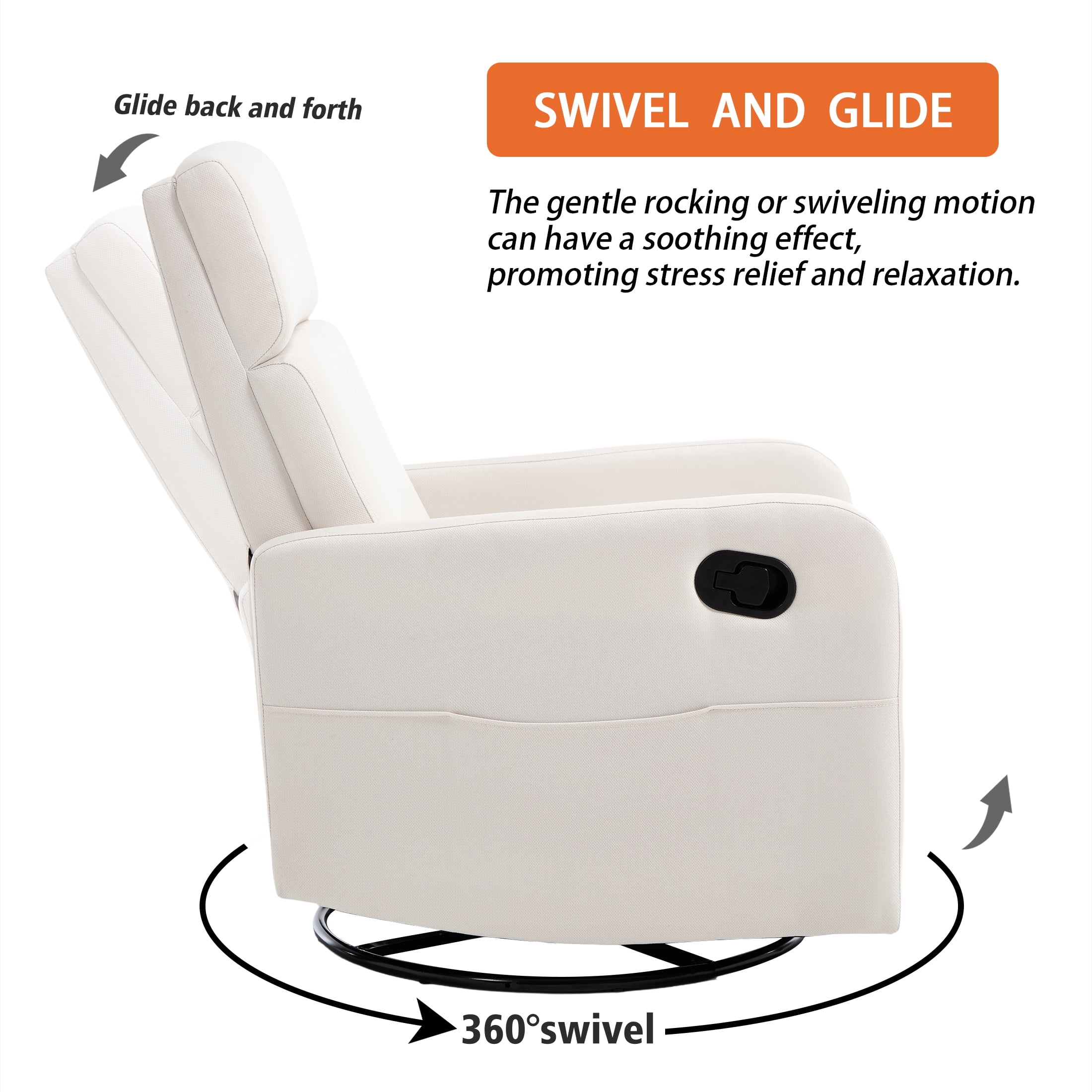 Sfxingyou Swivel Rocking Recliner Chair for Adults, Rocker Nursery Glider Chair for Living Room, Upholstered Fabric Reclining Single Sofa Chair (Beige)