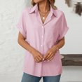 thumbnail image 4 of Aloohaidyvio Button Down Shirt Women Cotton Short Sleeve Blouses V Neck Collared Button Up Summer Beach Tops Pink, 4 of 6