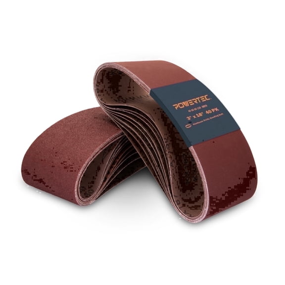 POWERTEC 40PK 3 x 18-Inch Sanding Belts, 10 Each of 40/60/80/120 Grits, Aluminum Oxide Belt Sander Sanding Belt Assortment for Portable Belt Sander, Wood & Paint Sanding, Metal Polishing, 110802-P2