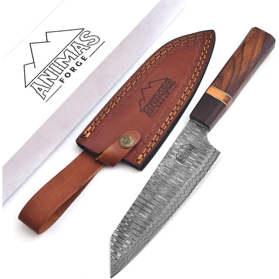 Stainless Damascus Chef Knife San Mai Blade AUS-10 Class Stainless Steel Core Corrosion Resistant Professional Kitchen Knife Inspired by Japanese Chef Knives Includes Leather Sheath