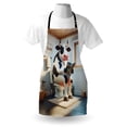 thumbnail image 3 of Funny Apron, Huge Cow Sitting on a Toilet with a Newspaper Whimsical Bathroom Scene, Unisex Kitchen Bib with Adjustable Neck for Cooking Gardening, Adult Size, Pale Brown Grey Coconut, by Ambesonne, 3 of 3