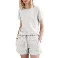 thumbnail image 1 of GZWYHT Ensembles Lounge pour Femmes Ensembles Confortables pour Femmes Vêtements Shorts pour Femmes Coton Lin Haut Rétro Mode Ensemble de Shorts à Cordon Ensembles Deux Pièces pour Femmes Ensembles Deux Pièces pour Femmes Été Beige P, 1 of 3