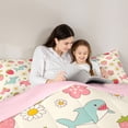 thumbnail image 4 of Feelyou Cute Shark Animal Twin Bedding Sets for Girls Kids, Strawberry Flower Bedding Comforter Set, Pink Cream, Pink Reversible, 7-Piece, 4 of 7