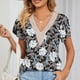 thumbnail image 2 of Blusa de encaje de guipur con escote en V XXL y mangas de pétalos con flores blancas sobre fondo negro, perfecta para una cita, 2 of 6