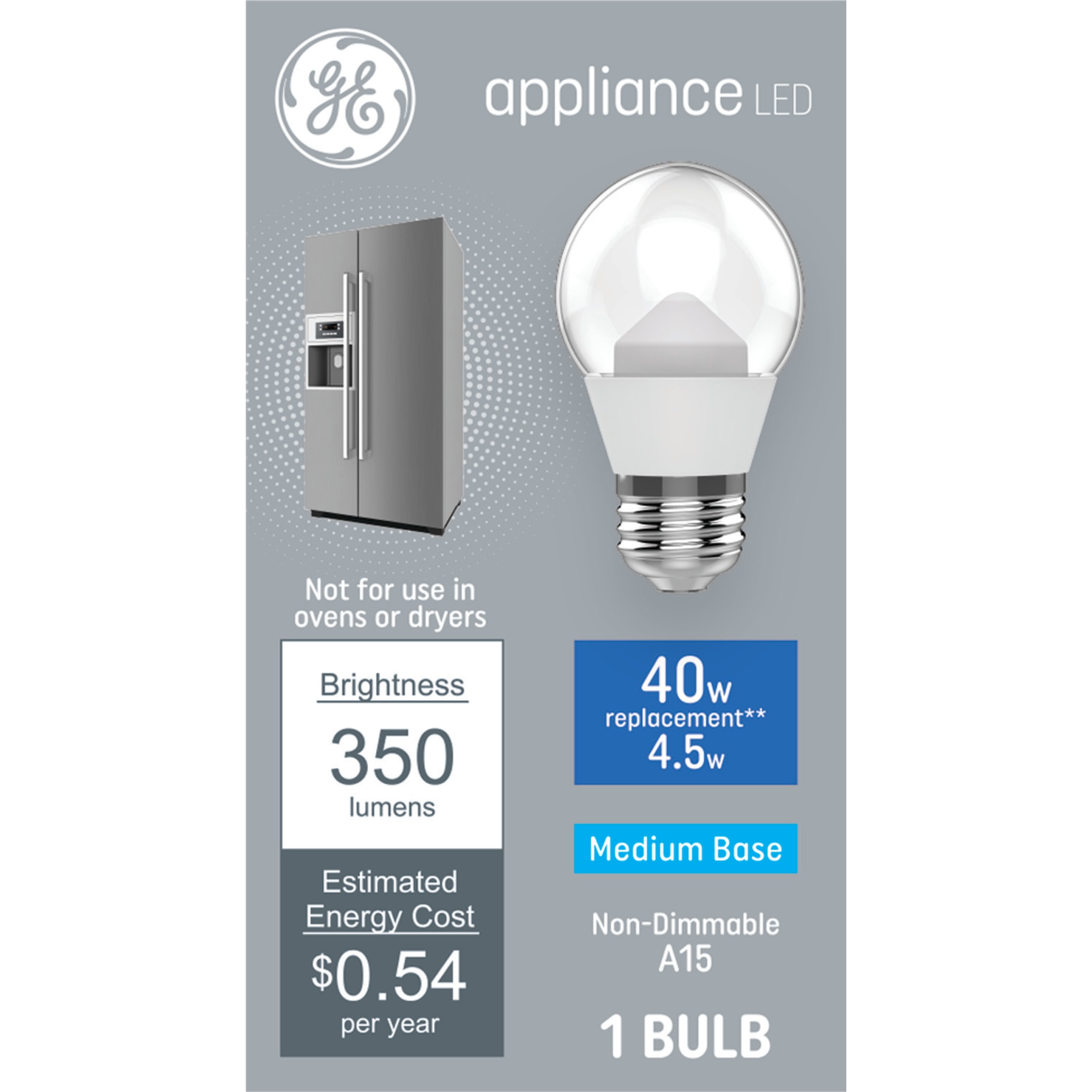 GE 40W LED Appliance Bulb, Daylight, A15, Medium Base photo 1