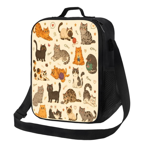 Cute Kawaii Cat Lunch Bag Insulated Thermal Lunch Box with Shoulder Strap & Handle for Women and Men