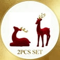 thumbnail image 2 of Christmas Elk Figurines – Standing & Lying Elk in Fluffy Flocked Material, Elegant Holiday Tabletop Decor, 2 of 10